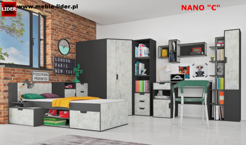 Meble młodzieżowe Nano C do pokoju dziecka z łóżkiem 