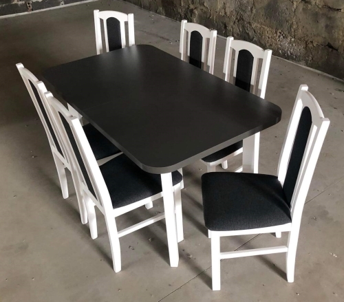 zestaw stół + 6 krzeseł biały + grafit, blat grafit