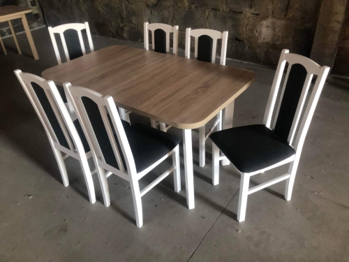 zestaw stół + 6 krzeseł biały + grafit, blat sonoma