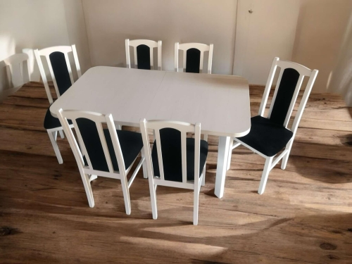 zestaw stół + 6 krzeseł biały + czarny